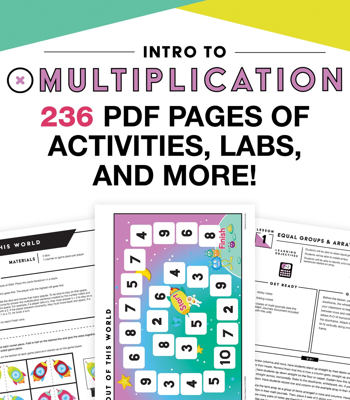 In A Flash Intro to Multiplication Instructional Resources—Flash Drive With Math Lessons, Journal, Flash Cards, Templates, Posters, Charts, Games for Learning Times Tables, Grades 2-3 (236 pgs)